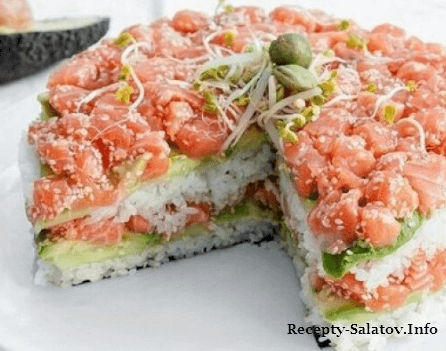 Салат суши с красной рыбой слоями - рецепт с фото пошаговый