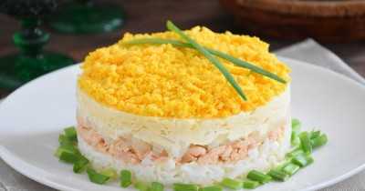 Слоёный салат из лосося и сыра  - кулинарный рецепт. миллион меню