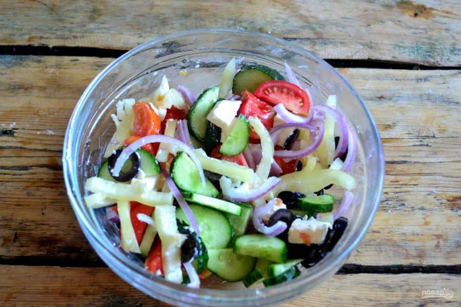 Греческий салат с перловкой простой домашний рецепт пошагово с фото