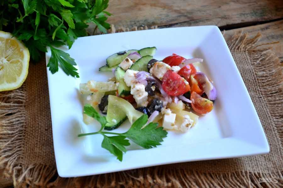 Греческий салат с перловкой простой домашний рецепт пошагово с фото