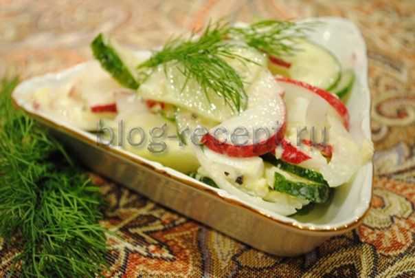 Весенний салат с редиской и огурцом - 7 пошаговых фото в рецепте