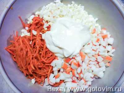 Салат "валерия" с корейской морковкой и крабовыми палочками - пошаговый фоторецепт